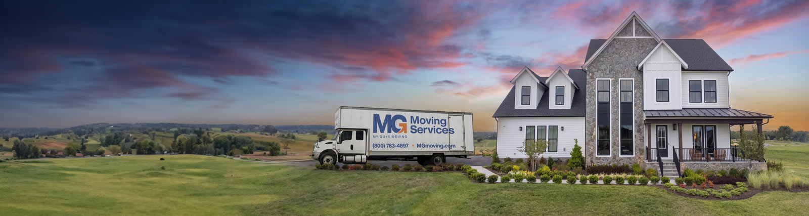 MG Moving truck in front of residential home